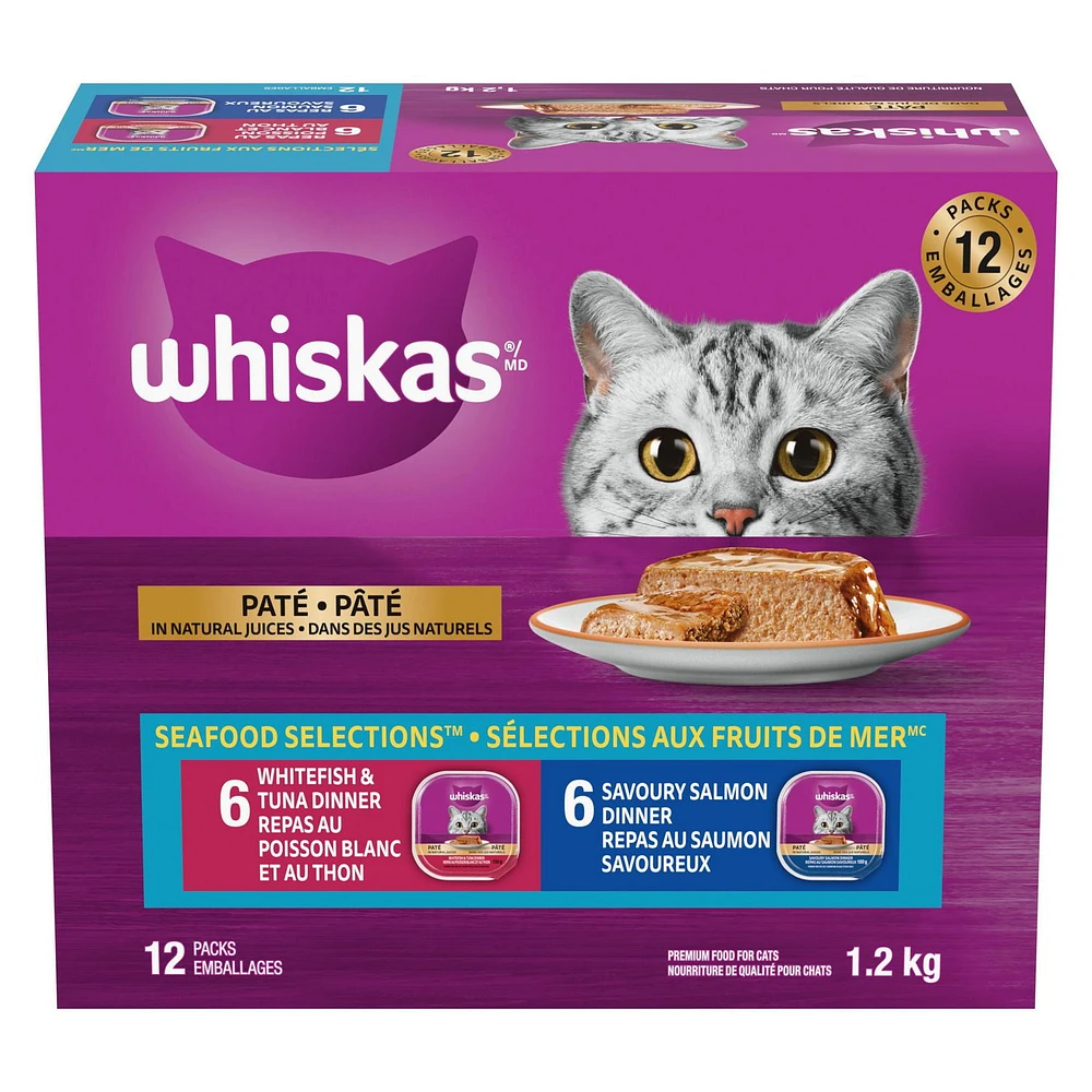 Whiskas Seafood Selections Whitefish & Tuna, Savoury Salmon Paté Variety Pack Adult Wet Cat Food