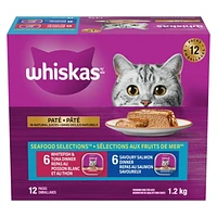 Whiskas Seafood Selections Whitefish & Tuna, Savoury Salmon Paté Variety Pack Adult Wet Cat Food