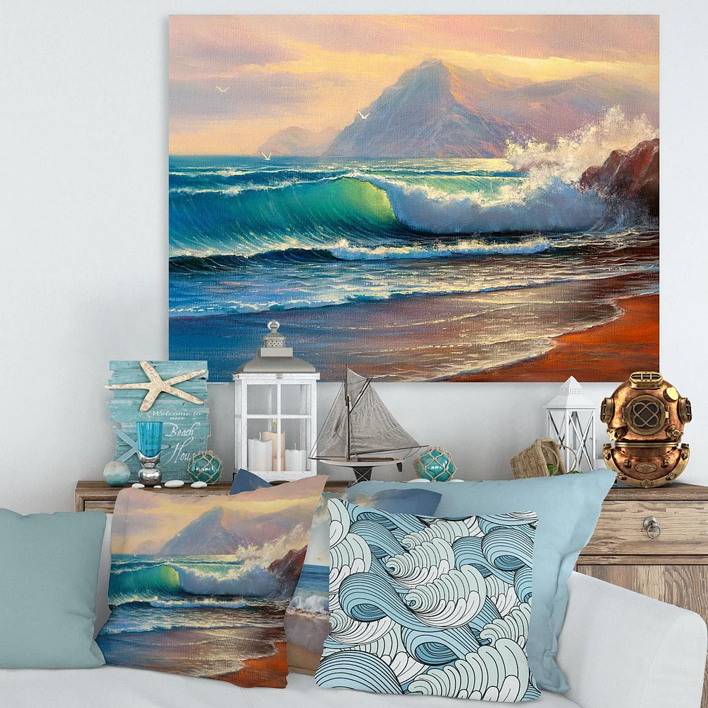 Designart Morning Sunlight On The Sea Waves III Canvas Wall Art