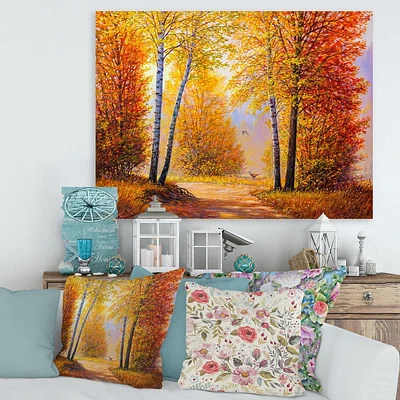 Designart Morning Sunlight Through The Autumn Trees Canvas Wall Art