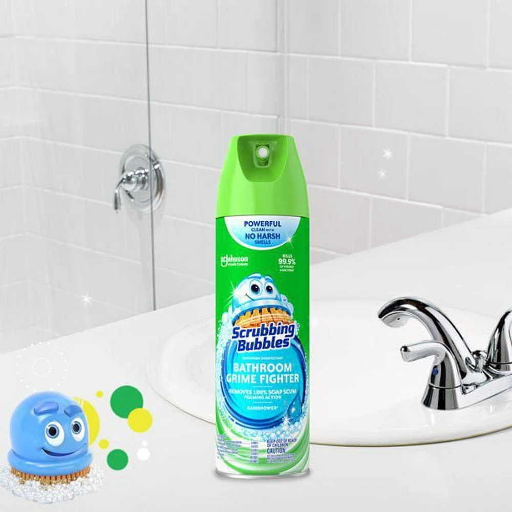 Scrubbing Bubbles Désinfectant Chasseur de saleté de salle de bain, Détruit les germes dans les baignoires, sur les murs de douche et bien plus, parfum Rosée du matin, 623g