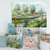 Designart Bridge On The River In Rustic Landscape Canvas Wall Art