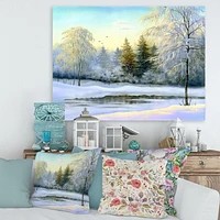 Designart Green Trees In Beautiful Winter Landscape Canvas Wall Art