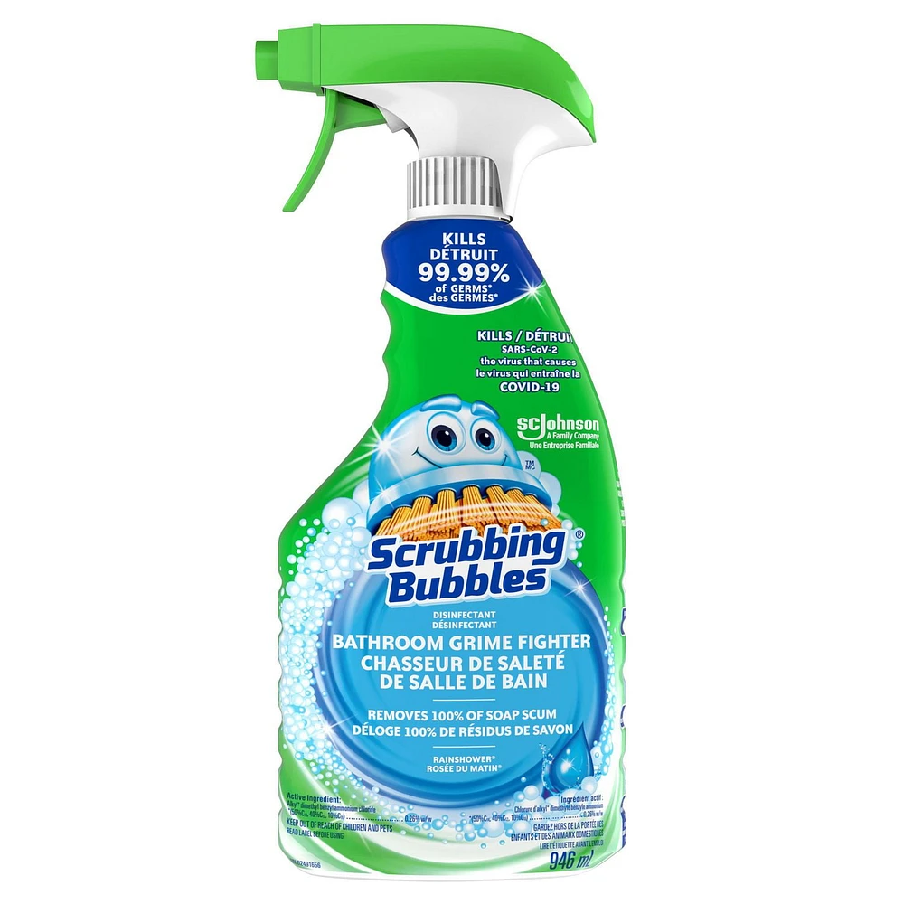 Scrubbing Bubbles Désinfectant Chasseur de saleté de salle de bain, Détruit les germes dans les baignoires, sur les murs de douche et bien plus, parfum Rosée du matin, 946 mL 946 mL, parfum rosée du matin