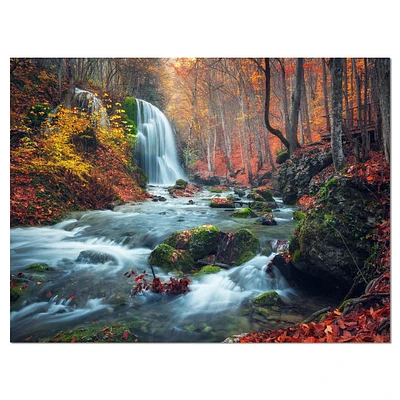 Designart Autumn Mountain Waterfall Long View Canvas Wall Art