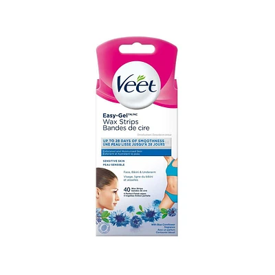 Veet® Easy-Gel™ Wax Strips Face, Bikini & Underarm Sensitive Skin, 40 ct + 4 wipes