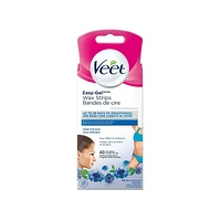 Veet® Easy-Gel™ Wax Strips Face, Bikini & Underarm Sensitive Skin, 40 ct + 4 wipes