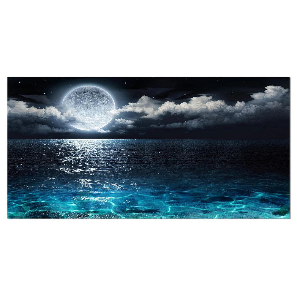 Designart Romantic Full Moon Over Sea Canvas Wall Art