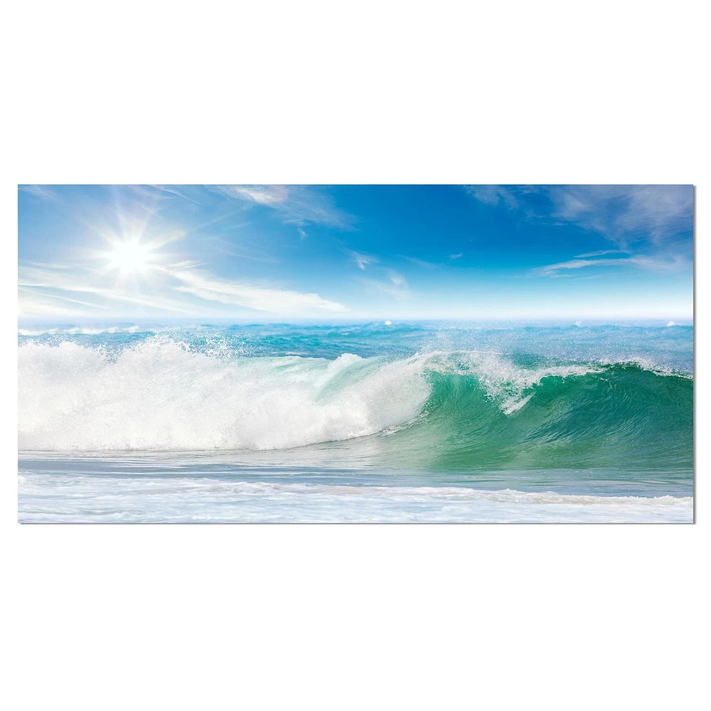 Designart White and Blue Waves under Sun Canvas Wall Art