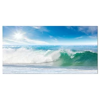 Designart White and Blue Waves under Sun Canvas Wall Art