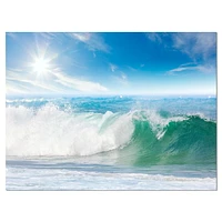 Designart White and Blue Waves under Sun Canvas Wall Art