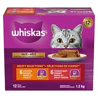 Whiskas Meaty Selections Chicken & Tender Beef Dinner Paté Variety Pack Adult Wet Cat Food, 12x100g