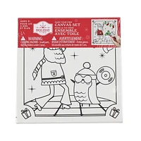 Christmas PYO Canvas Set for Kids PYO Paint with Two Brushes and Four Paint Pots Holiday Time, PYO Canvas Set