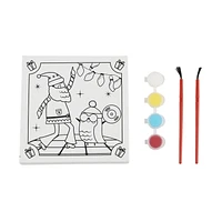 Christmas PYO Canvas Set for Kids PYO Paint with Two Brushes and Four Paint Pots Holiday Time, PYO Canvas Set