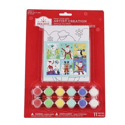 Christmas CYO Artist Creation for Kids DIY Paint with Three Brushes and Twelve Paint Pots Holiday Time, CYO Artist Creation