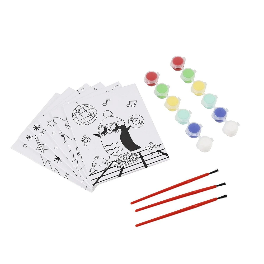 Christmas CYO Artist Creation for Kids DIY Paint with Three Brushes and Twelve Paint Pots Holiday Time, CYO Artist Creation