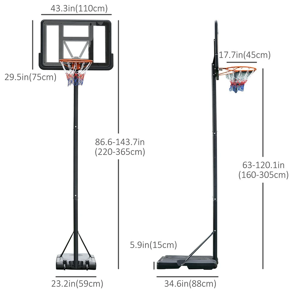 Soozier Basketball Stand and Hoop Backboard Adjustable w/ Wheels For Youth