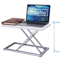 Rocelco 19" Portable Desk Riser - Height Adjustable Travel Standing Desk Converter - Premium Compact Sit Stand Up Laptop Rising Workstation with Carry Bag (White)