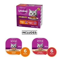 Whiskas Meaty Selections Chicken & Tender Beef Dinner Paté Variety Pack Adult Wet Cat Food, 12x100g