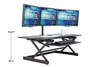 Rocelco 46" Large Height Adjustable Standing Desk Converter with Triple Monitor Mount BUNDLE - Quick Sit Stand Up Computer Workstation Riser - Retractable Keyboard Tray  (Black)