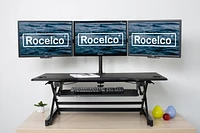 Rocelco 46" Large Height Adjustable Standing Desk Converter with Triple Monitor Mount BUNDLE - Quick Sit Stand Up Computer Workstation Riser - Retractable Keyboard Tray  (Black)