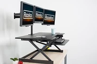 Rocelco 46" Large Height Adjustable Standing Desk Converter with Triple Monitor Mount BUNDLE - Quick Sit Stand Up Computer Workstation Riser - Retractable Keyboard Tray  (Black)