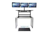 Rocelco 46" Large Height Adjustable Standing Desk Converter with Triple Monitor Mount BUNDLE - Quick Sit Stand Up Computer Workstation Riser - Retractable Keyboard Tray  (Black)