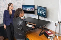 Rocelco 40" Large Height Adjustable Standing Desk Converter with Dual Monitor Mount BUNDLE - Quick Sit Stand Up Computer Workstation Riser - Retractable Keyboard Tray  (Black)