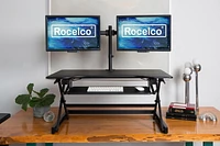 Rocelco 40" Large Height Adjustable Standing Desk Converter with Dual Monitor Mount BUNDLE - Quick Sit Stand Up Computer Workstation Riser - Retractable Keyboard Tray  (Black)