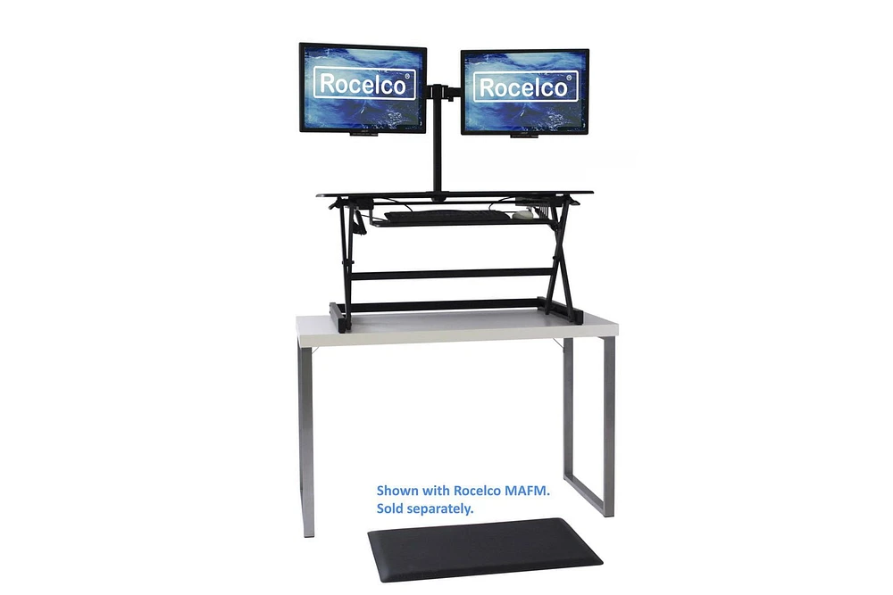 Rocelco 40 "Convertisseur de bureau debout réglable en hauteur avec support pour deux moniteurs BUNDLE - Support de poste de travail pour ordinateur Quick Sit Stand Up - Plateau de clavier rétractable (Noir)