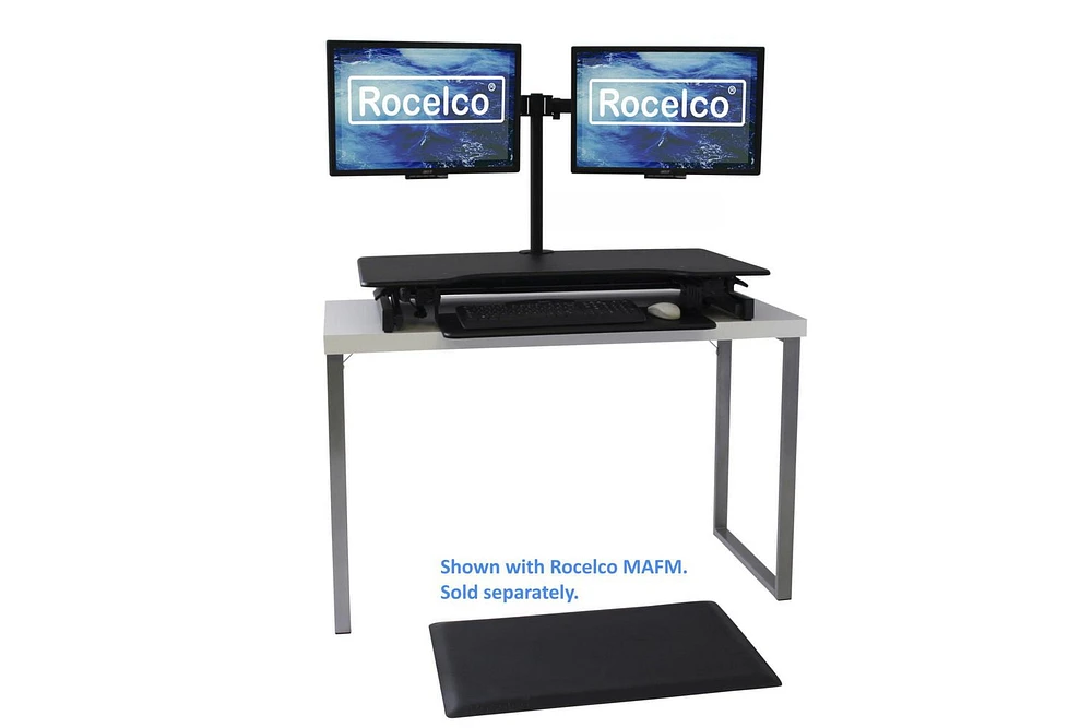 Rocelco 40 "Convertisseur de bureau debout réglable en hauteur avec support pour deux moniteurs BUNDLE - Support de poste de travail pour ordinateur Quick Sit Stand Up - Plateau de clavier rétractable (Noir)