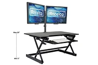 Rocelco 40" Large Height Adjustable Standing Desk Converter with Dual Monitor Mount BUNDLE - Quick Sit Stand Up Computer Workstation Riser - Retractable Keyboard Tray  (Black)