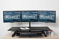 Rocelco 46" Large Height Adjustable Standing Desk Converter - Quick Sit Stand Up Triple Monitor Riser - Gas Spring Assist Computer Workstation - Retractable Keyboard Tray (Black)