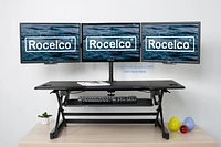 Rocelco 46" Large Height Adjustable Standing Desk Converter - Quick Sit Stand Up Triple Monitor Riser - Gas Spring Assist Computer Workstation - Retractable Keyboard Tray (Black)