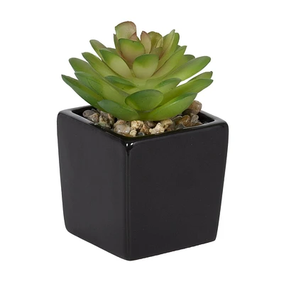 Kibo Mini Faux Succulent Black Pot, 3.75in H x 1.78in Dia