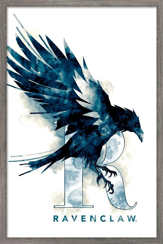 The Wizarding World: Harry Potter - Ravenclaw Illustrated House Logo Wall Poster, 14.725" x 22.375" Framed