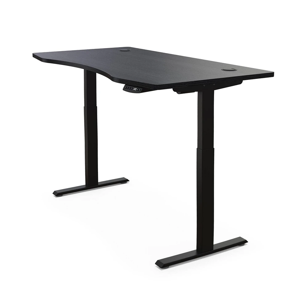 Hi5 Ez Electric Height Adjustable Standing Desk with ergonomic contoured Tabletop (71"x 31.5" / 180 x 80cm) and dual motor lift system for Home Office Workstation (Black Top/Black Frame)