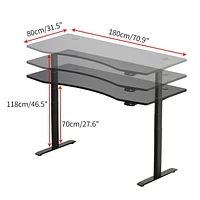 Hi5 Ez Electric Height Adjustable Standing Desk with ergonomic contoured Tabletop (71"x 31.5" / 180 x 80cm) and dual motor lift system for Home Office Workstation (Black Top/Black Frame)