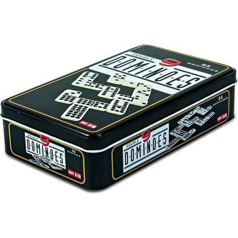 Tradeopia Premium Double 9 Dominoes in Tin - Black & White