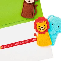 Hallmark Signature Birthday Card with Removable Finger Puppets for Kids (Jungle Animals)