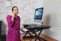 Rocelco 32" Height Adjustable Standing Desk Converter BUNDLE - Sit Stand Computer Workstation Riser with Anti Fatigue Mat - Dual Monitor Retractable Keyboard Tray Gas Spring  (Black)