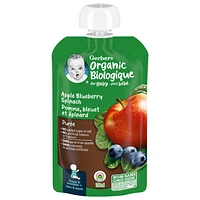 Purée GERBER Biologique Pomme Bleuet Épinard pour bébés, 128 ml 128 ml