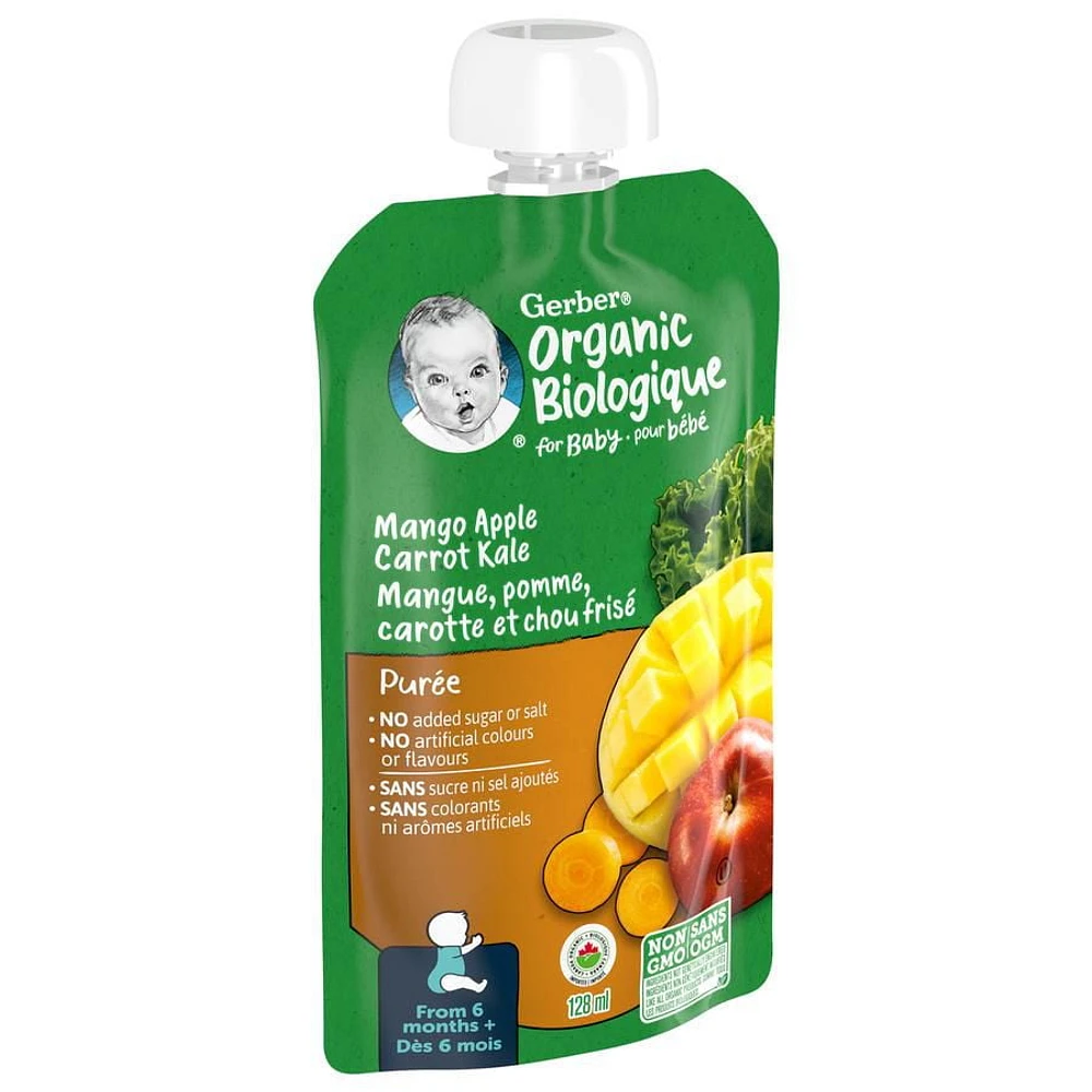 GERBER Organic Purée, Mango Apple Carrot Kale, Baby Food, 128 ml, 128 ML