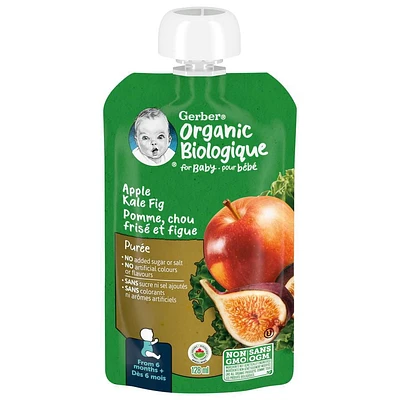 GERBER Organic Purée, Apple Kale Fig, Baby Food, 128 ml, 128 ML