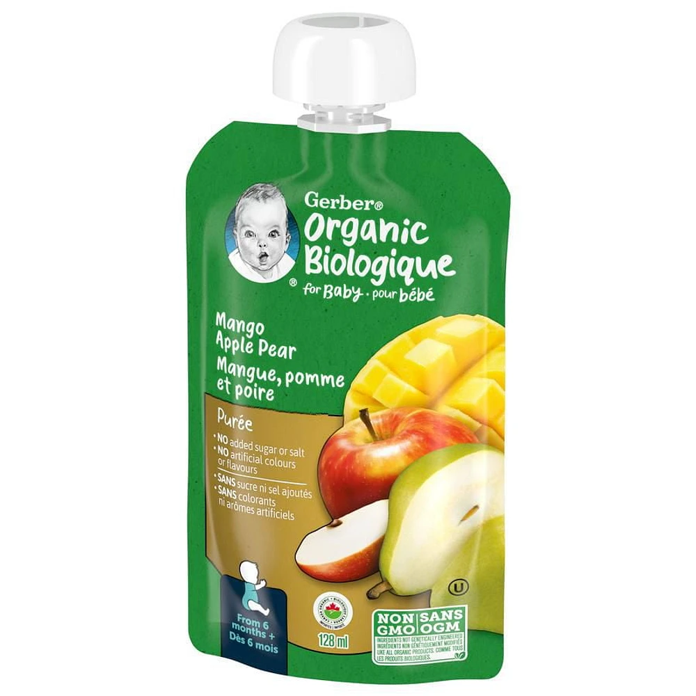 GERBER Organic Purée, Mango Apple Pear, Baby Food, 128 ml, 128 ML