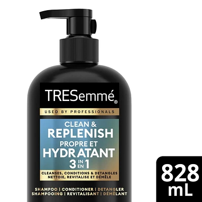Shampooing, Revitalisant et Démêlant 3 en 1 TRESemme Clean & Replenish + Provitamine C & Thé Vert Shampooing 828ML