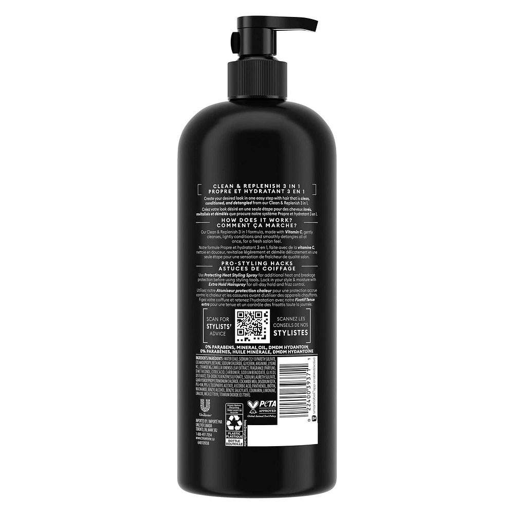 TRESemme Clean & Replenish + Pro Vitamin C & Green Tea 2 in 1 Shampoo + Conditioner, Shampoo 828 ML