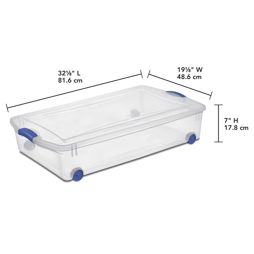 Sterilite 47L Wheeled Underbed Latch Box Blue - 4 Pk