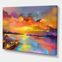 Designart Sunset Painting With Colorful Reflections I Canvas Wall Art