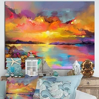 Designart Sunset Painting With Colorful Reflections I Canvas Wall Art